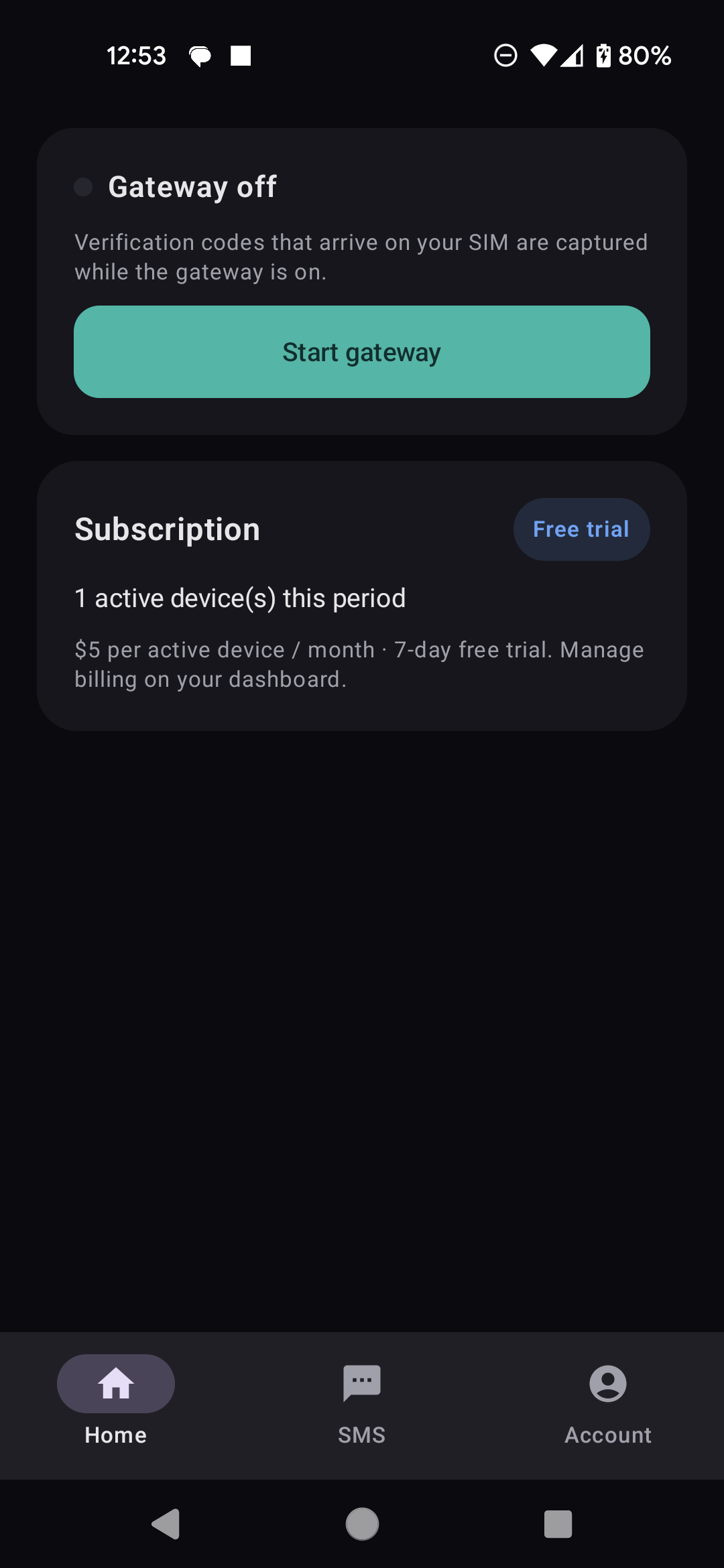 BusySMS Android — Home · ready