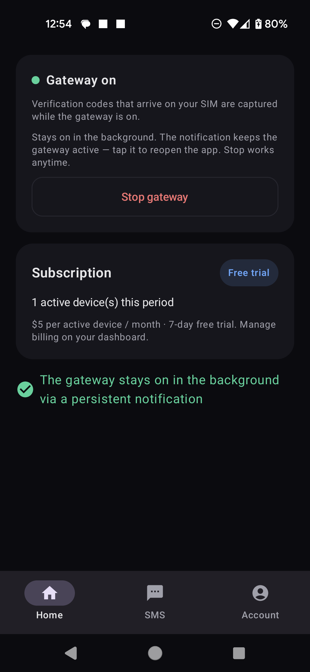 BusySMS Android — Gateway online